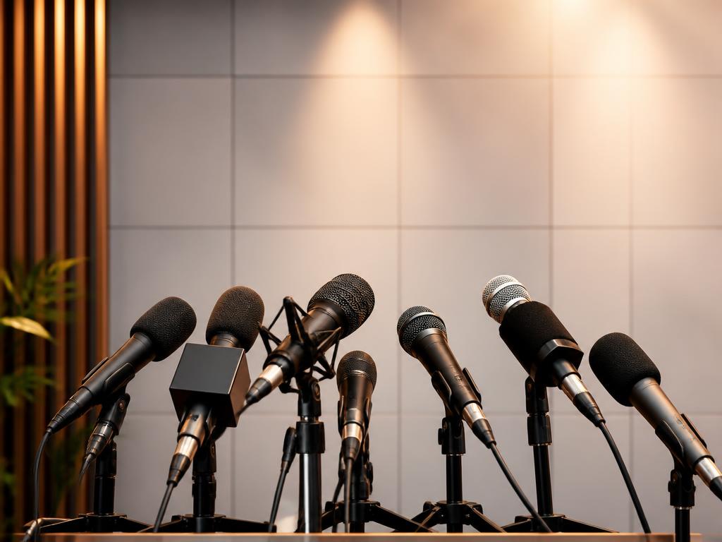 Press microphones representing media publicity for high standards